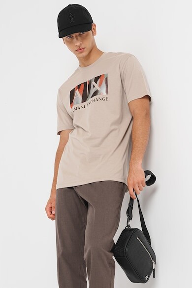 

Хлопковая футболка с логотипом ARMANI EXCHANGE, черный, серо-бежевый