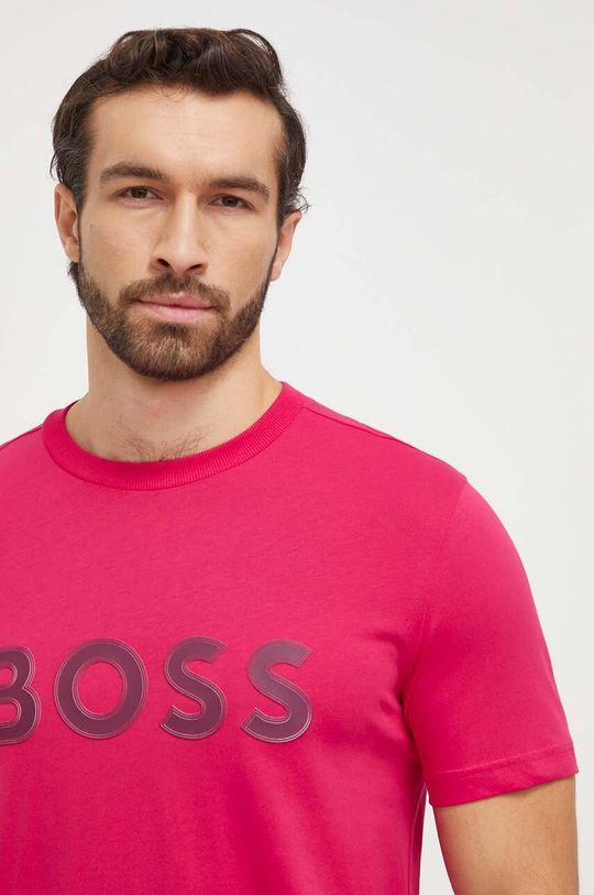 Хлопковая футболка Boss Green, розовый