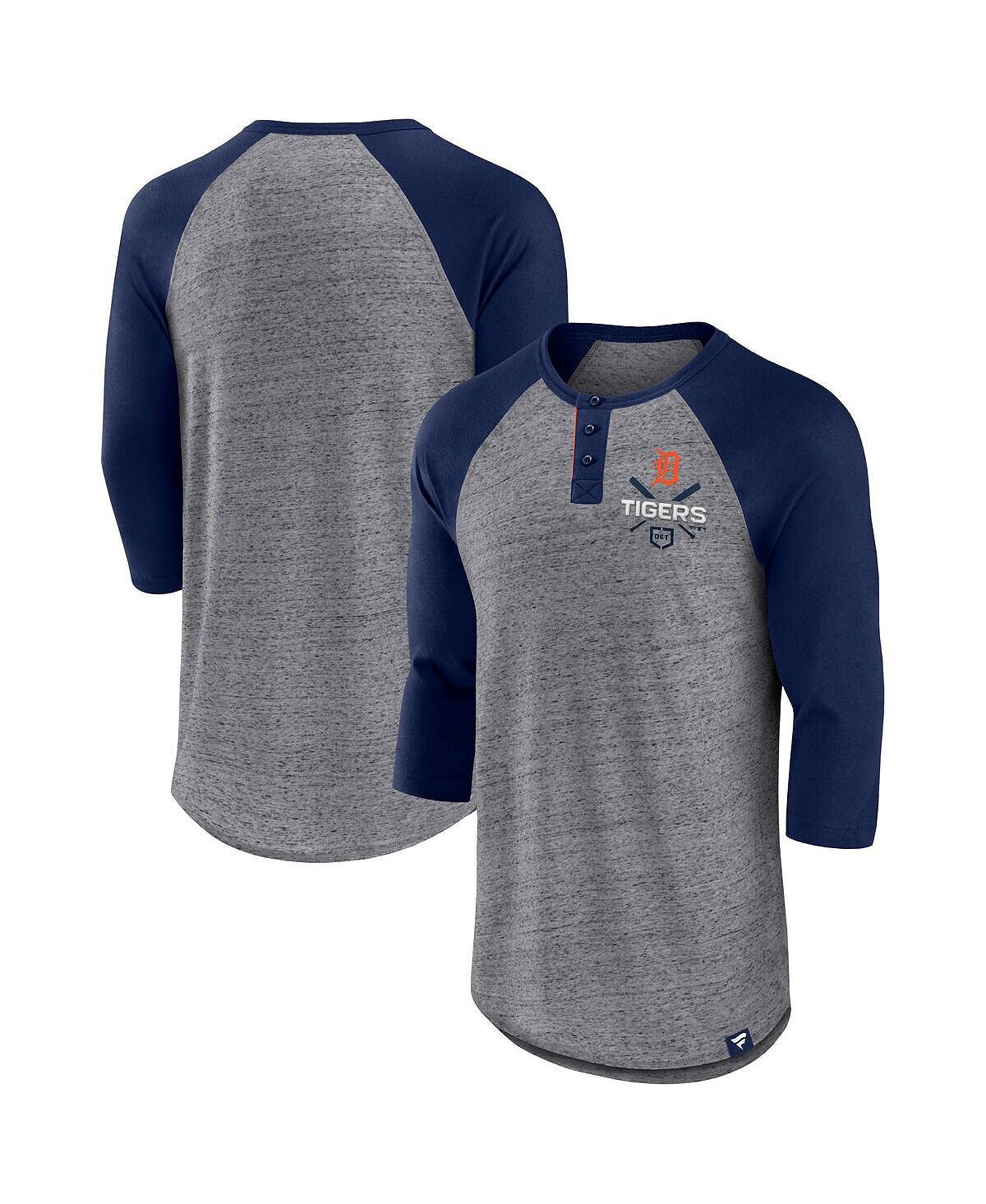 

Мужская фирменная футболка с мелким серым, темно-синим detroit tigers iconic above heat в крапинку реглан henley с рукавом 3/4 Fanatics, мульти