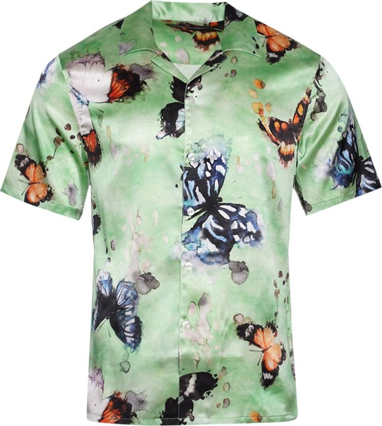 

Рубашка Nahmias Butterfly Silk Short-Sleeve Button Down Shirt 'Green', зеленый