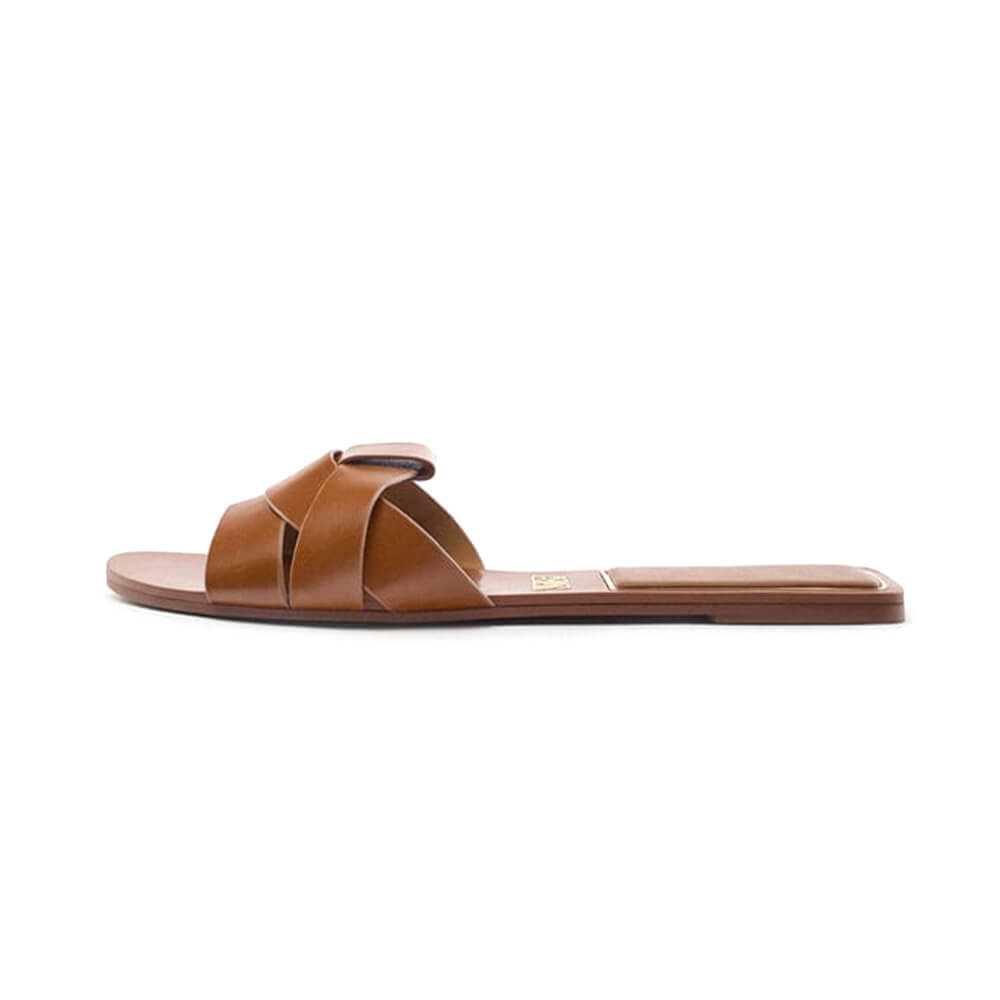 Туфли Zara Flat Criss-cross Leather Slider, коричневый туфли zara flat criss cross leather slider коричневый