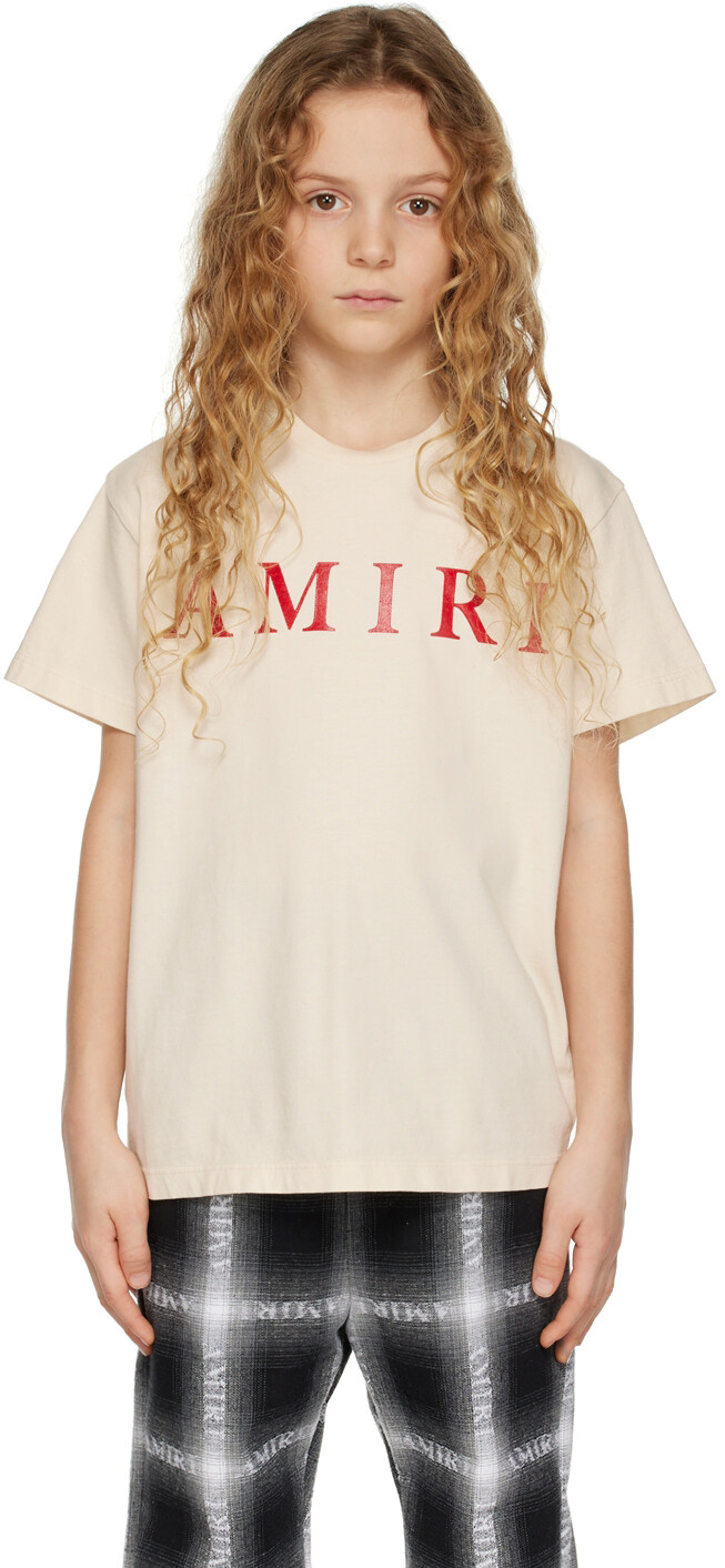 

Детская бежевая бондовая футболка AMIRI