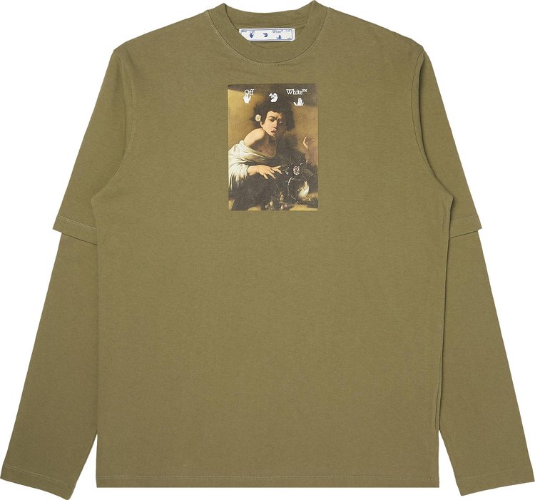 Футболка Off-White Caravaggio Boy Double Sleeve Tee 'Green', зеленый - фото