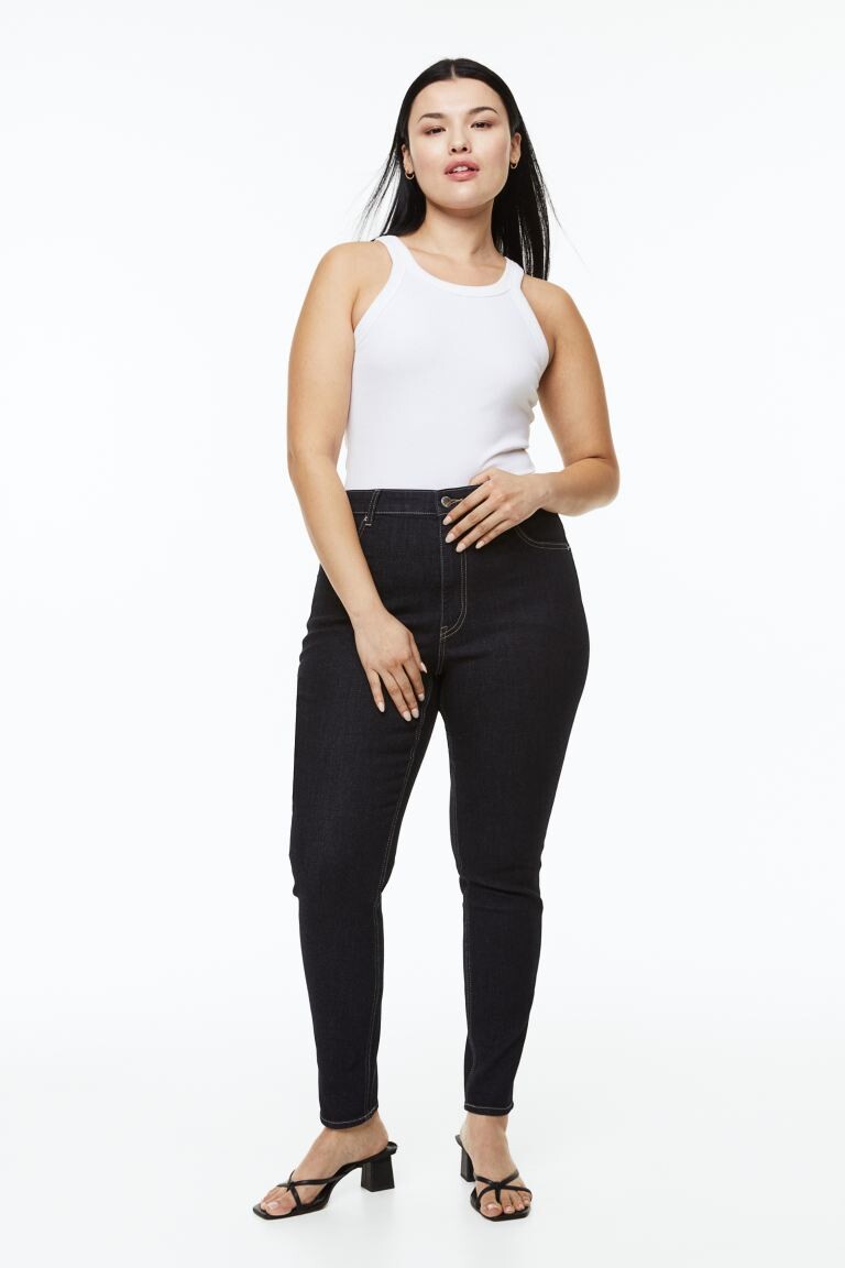 

H&M+ Джеггинсы с ультравысоким голенищем, темно-синий деним