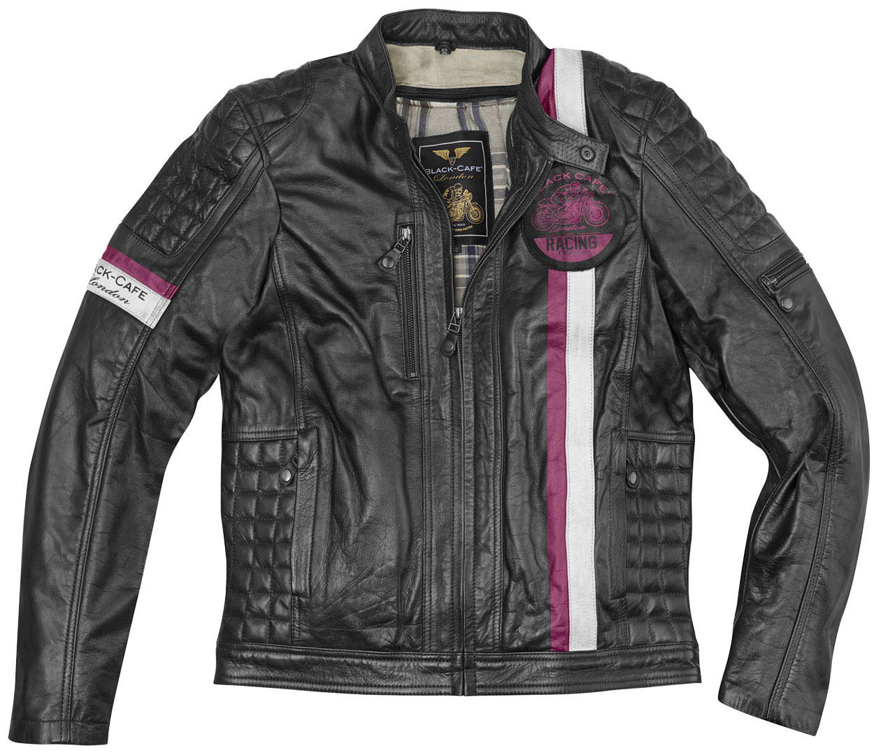 Мотоциклетная кожаная куртка Black-Cafe London Barcelona без воротника, черный