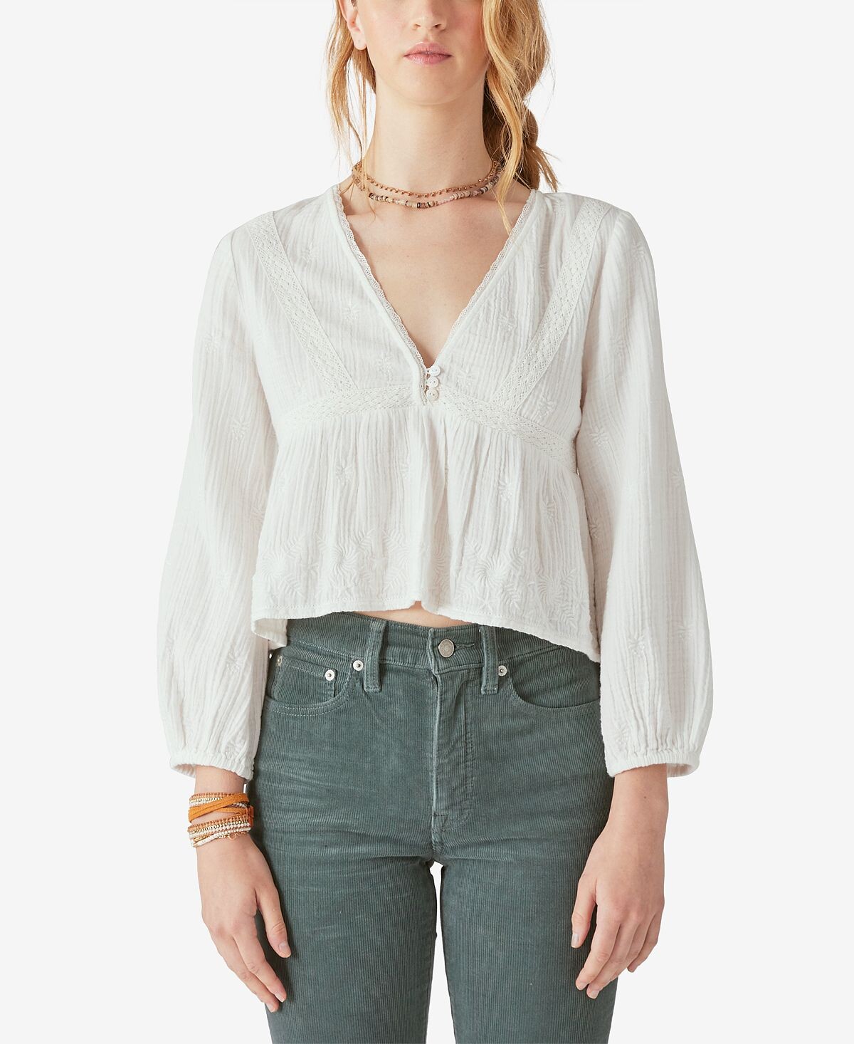 

Женский топ babydoll из хлопка с кружевной вставкой Lucky Brand, мульти