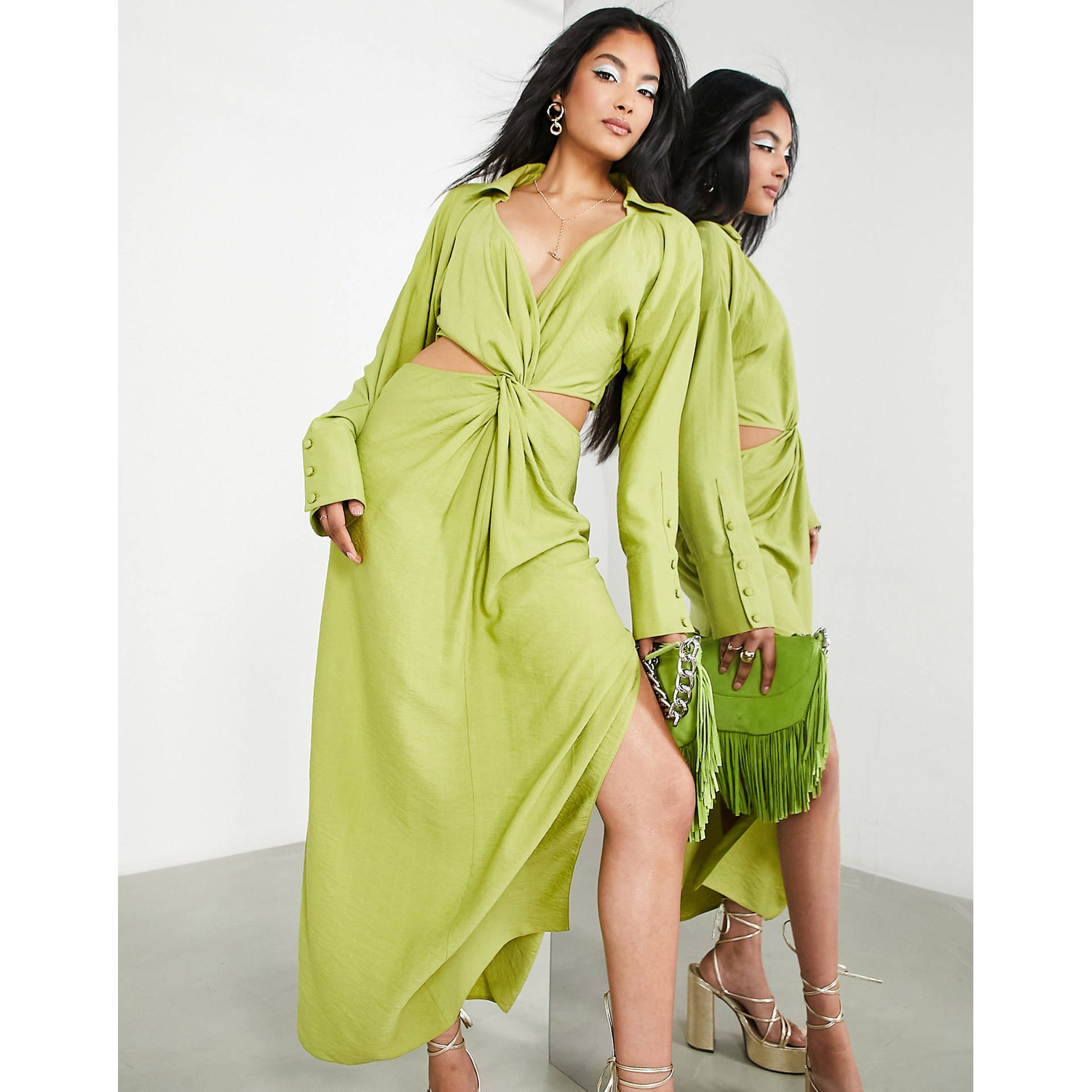 Платье Asos Edition With Decorative Twist Front And Back Cutout, светло-зеленый