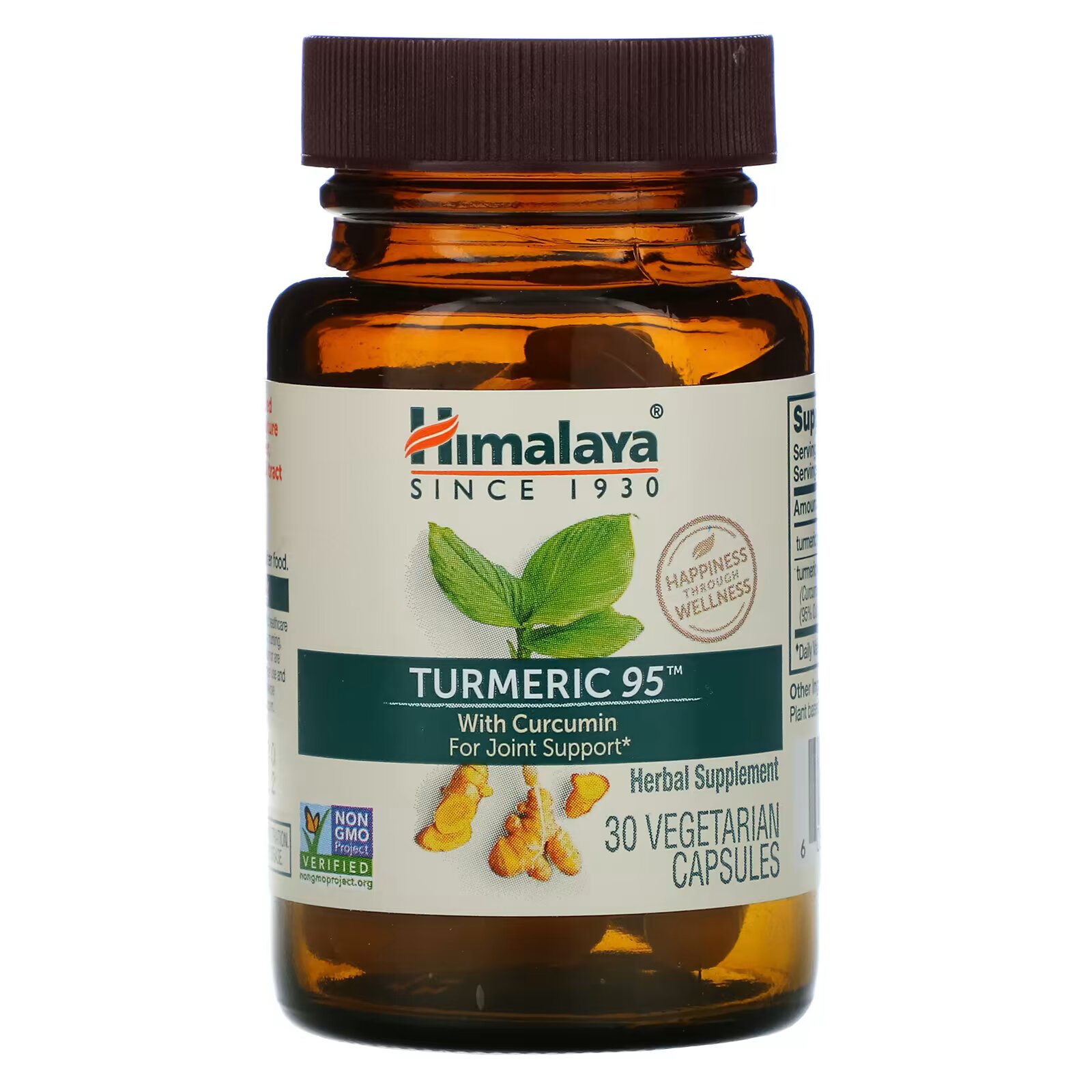 Himalaya, Turmeric 95 с куркумином для поддержки суставов, 30 растительных капсул - фото