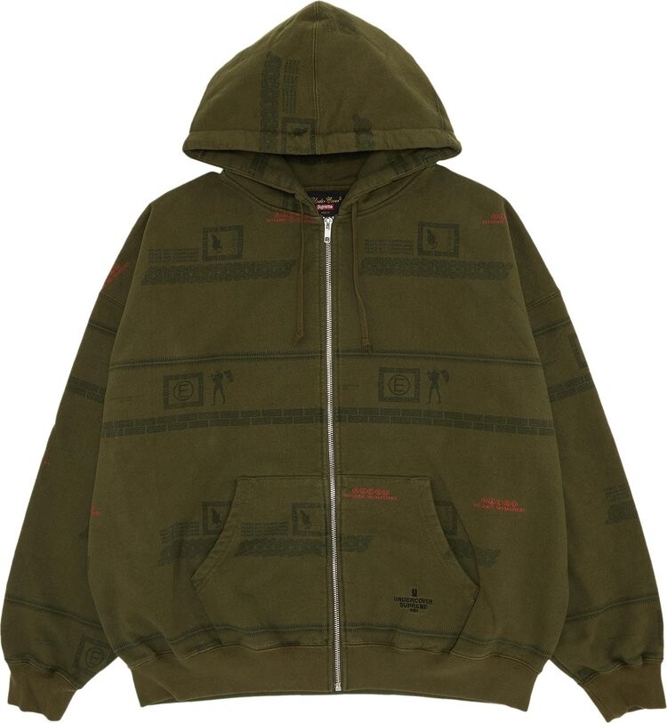 

Футболка Supreme x UNDERCOVER Zip Up Hooded Sweatshirt Dark Olive, зеленый