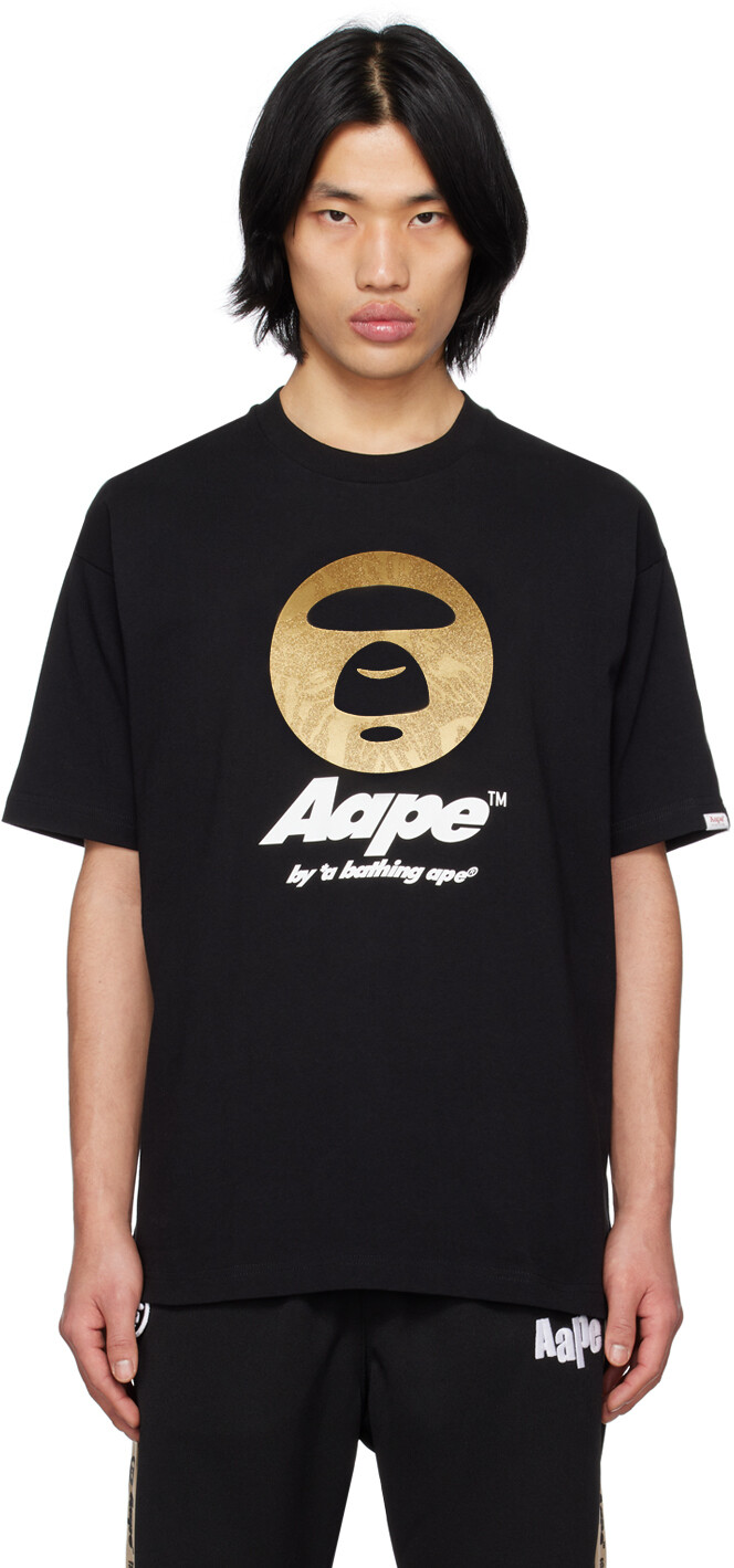 

Черная блестящая футболка AAPE by A Bathing Ape, Черный