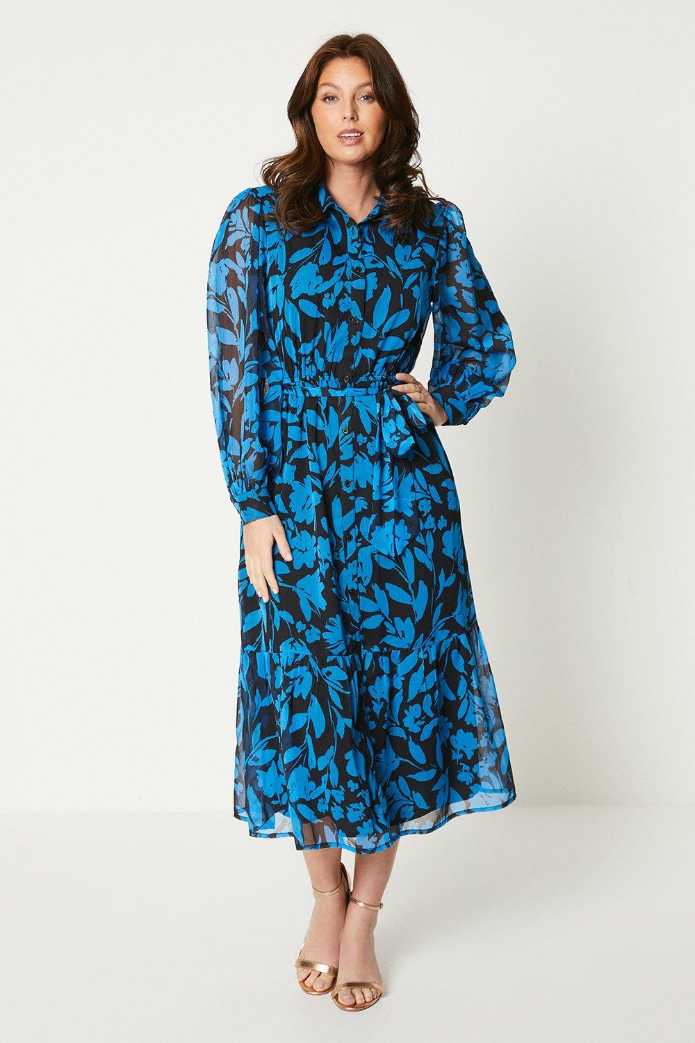 Многоярусное платье-рубашка с цветочным принтом Debenhams, синий платье рубашка с цветочным принтом maje мультиколор