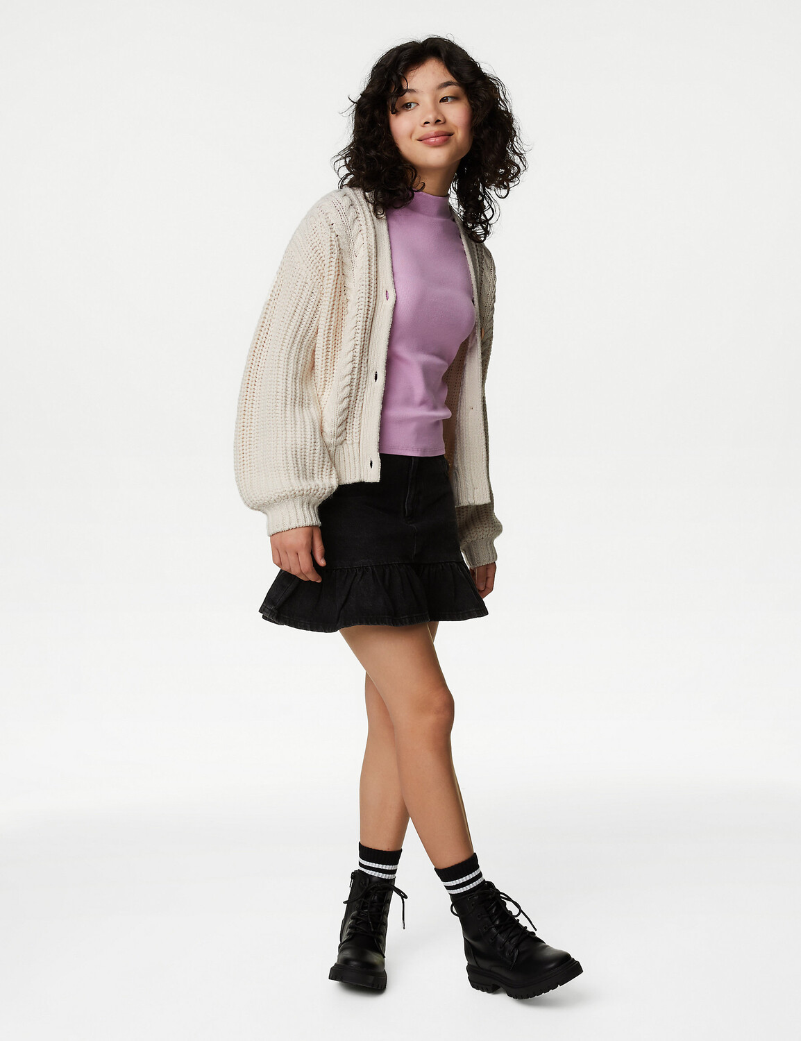 

Кардиган косой вязки (6–16 лет) Marks & Spencer, слоновая кость