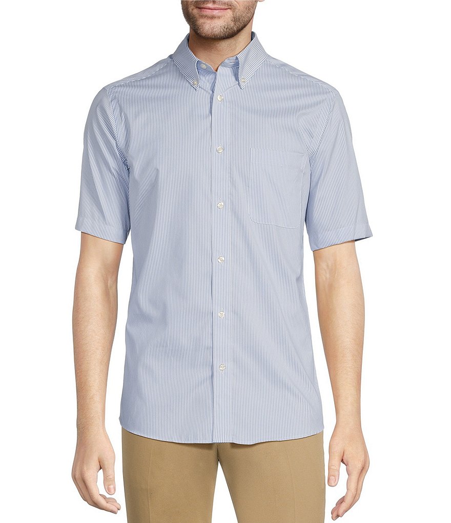 Облегающая спортивная рубашка в полоску Roundtree & Yorke Travelsmart, легкая в уходе, синий