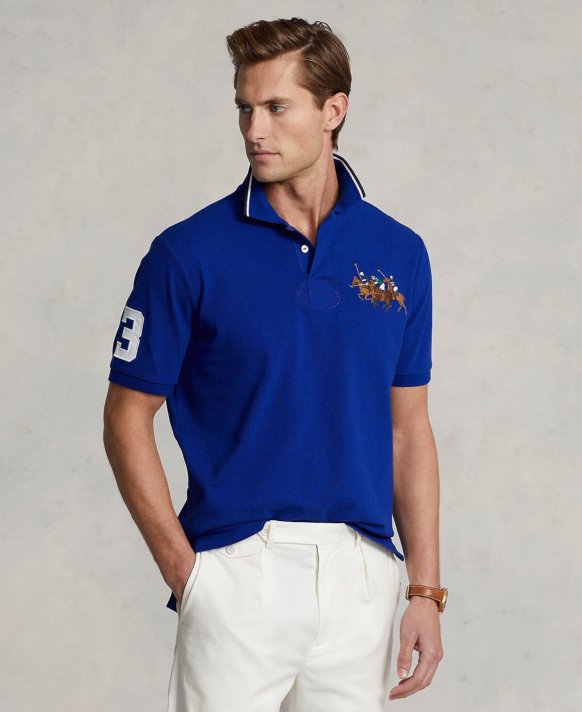

Мужская рубашка поло приталенного кроя с тройным пони на заказ Polo Ralph Lauren