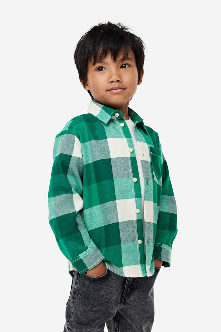 Рубашка из хлопковой фланели H&M, зеленый