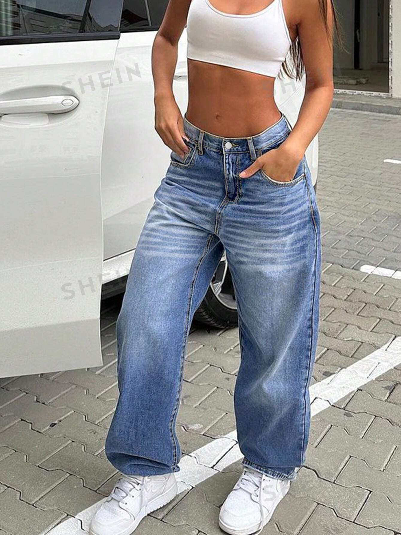 Женские винтажные свободные прямые джинсы-бойфренды, средняя стирка