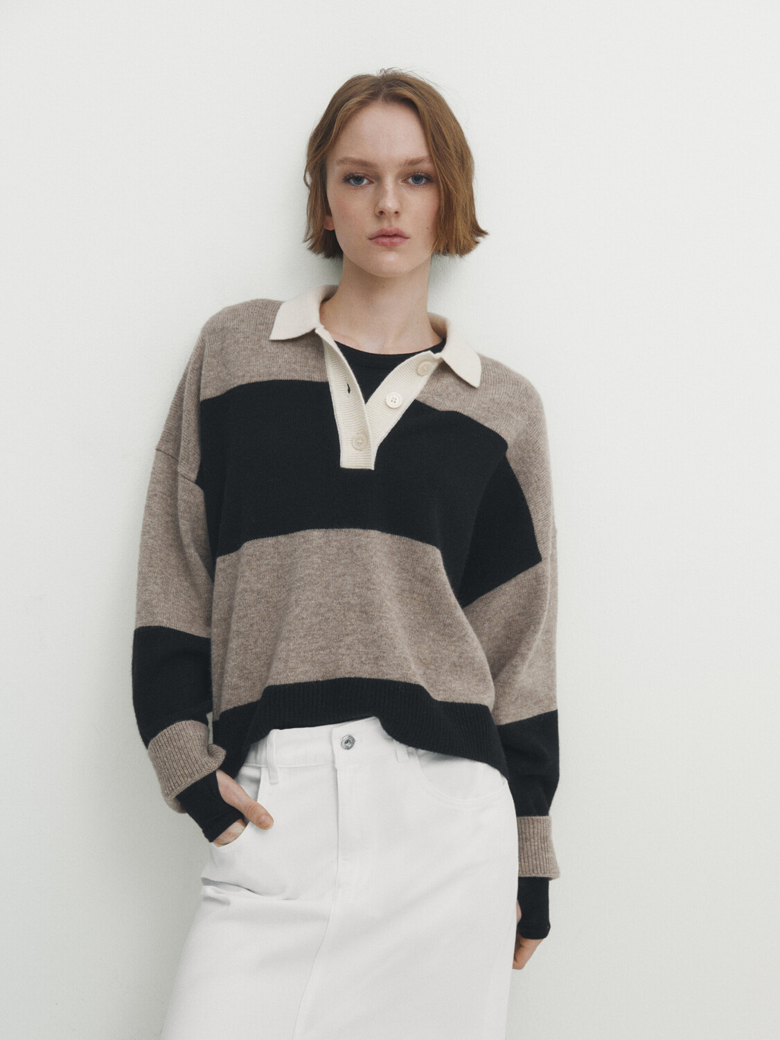 

Джинсовая юбка с высокой посадкой Massimo Dutti, кремовый