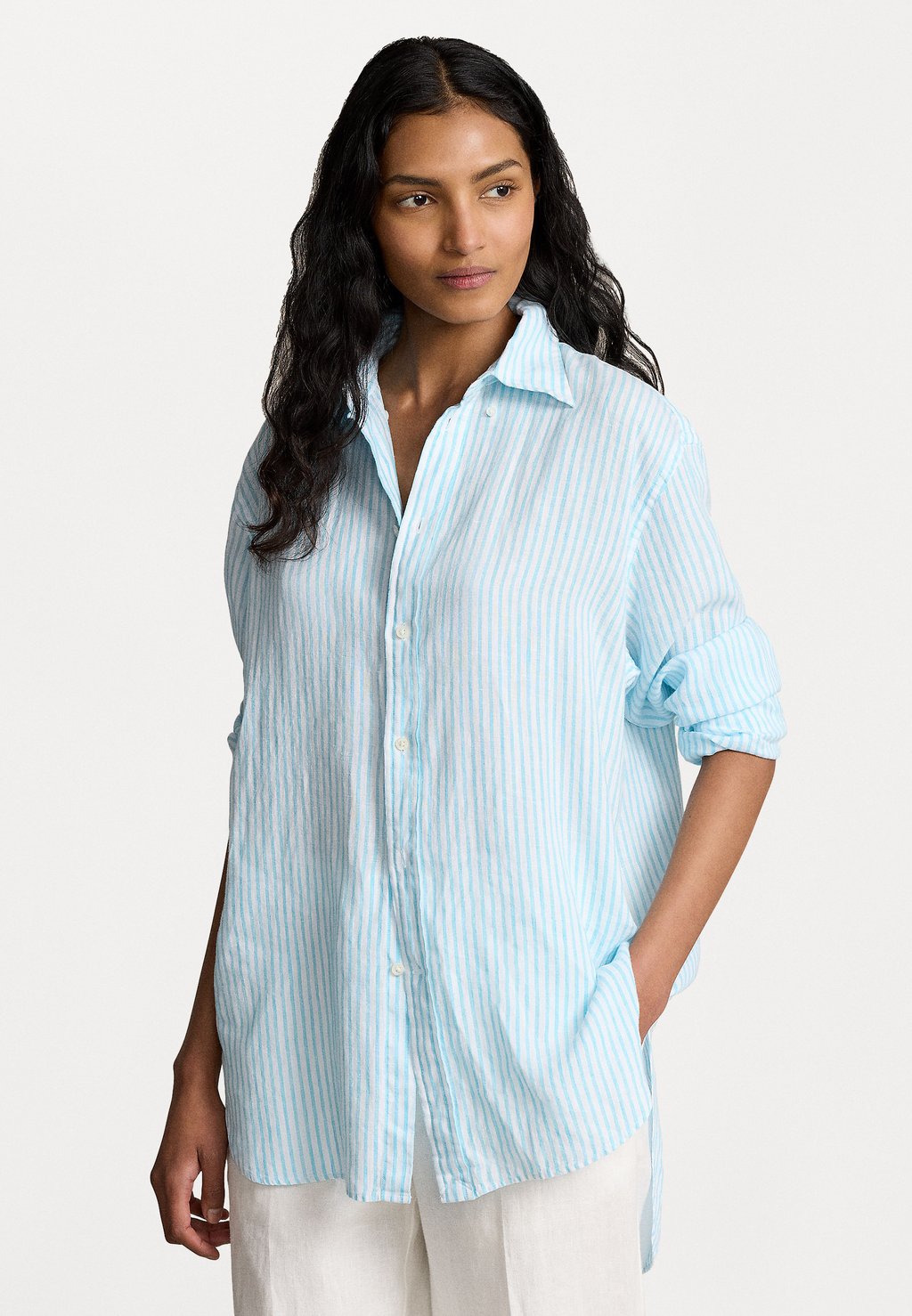 Блузка-рубашка RELAXED LONG SLEEVE BUTTON FRONT SHIRT Polo Ralph Lauren, цвет turquoise /white