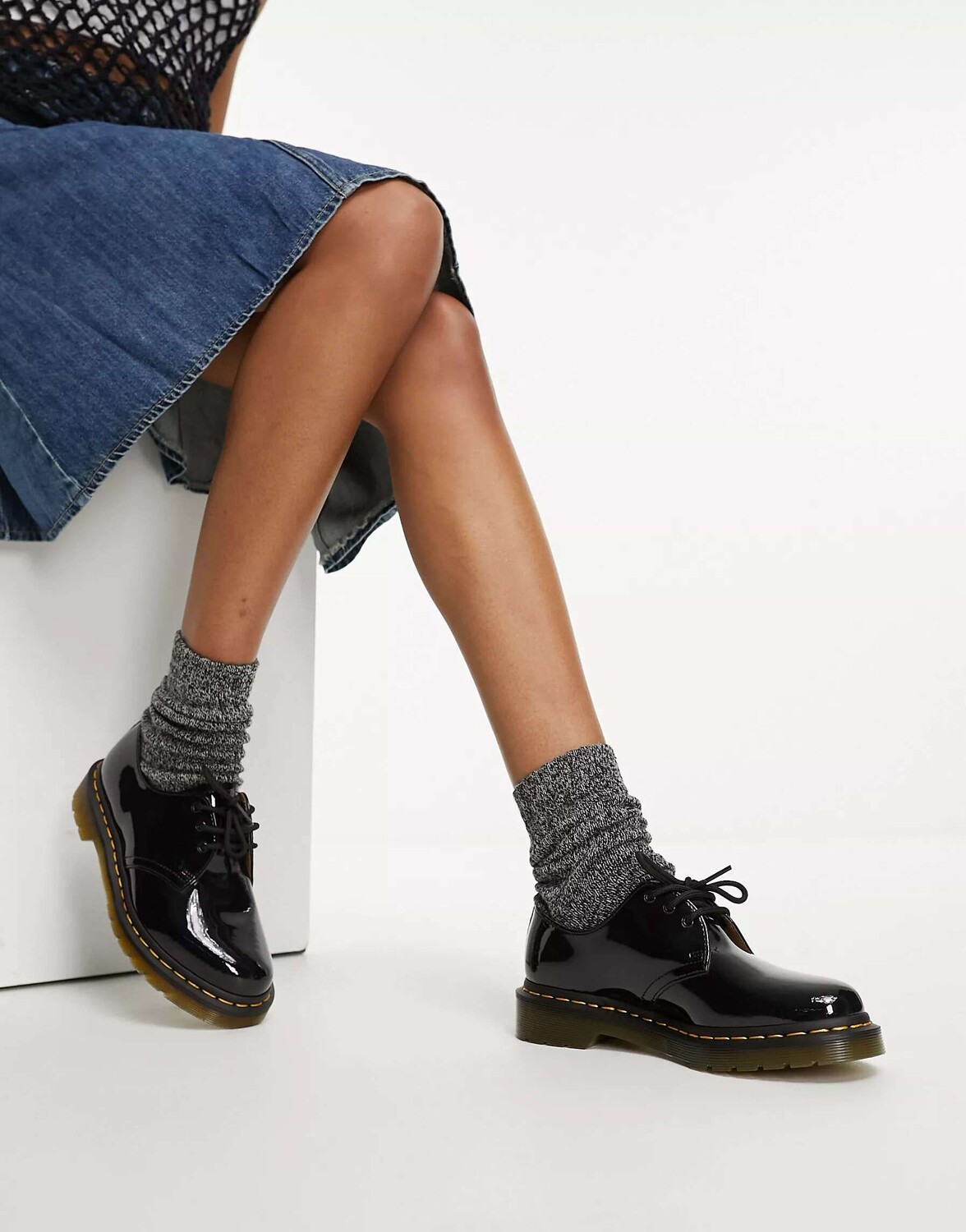 

Туфли Dr Martens 1461 с 3 люверсами из черной лакированной кожи