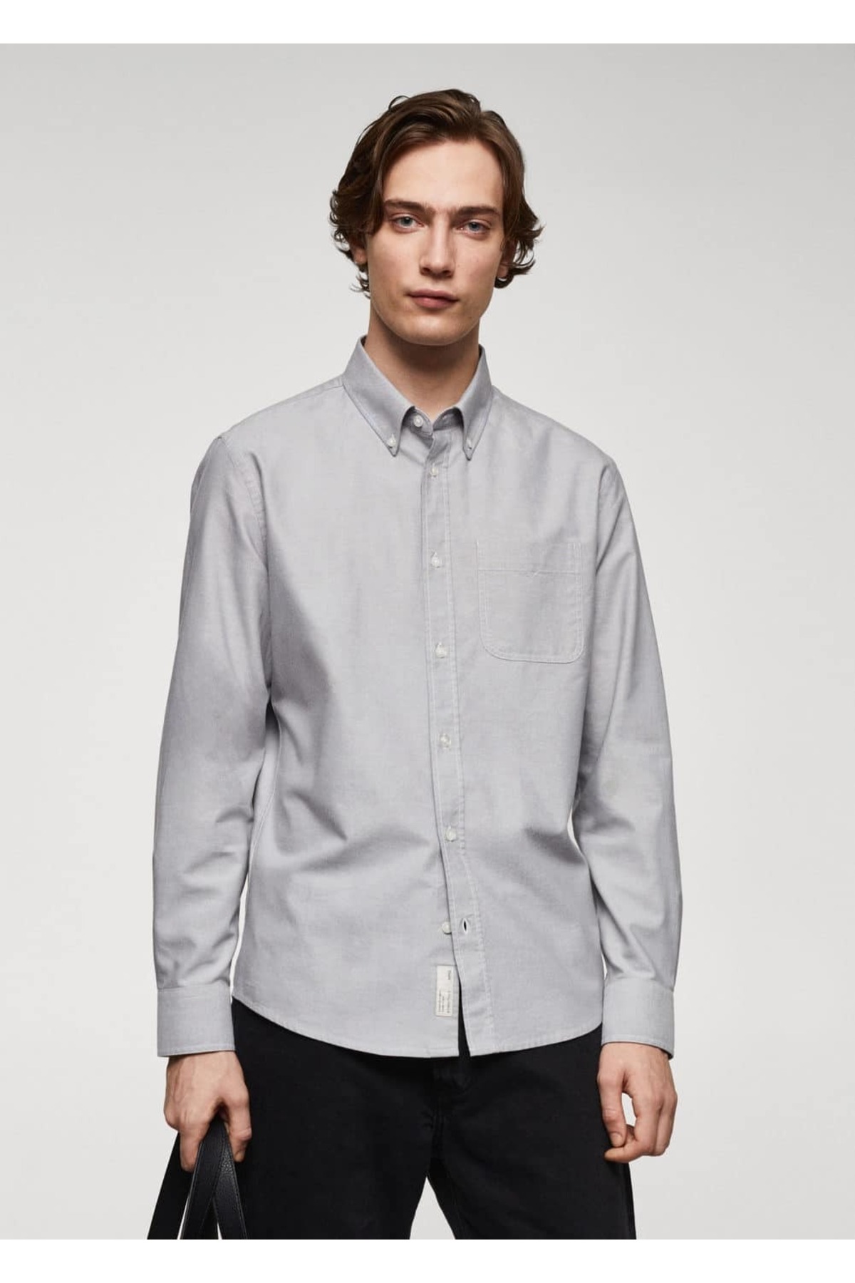 Хлопковая оксфордская рубашка обычного кроя Mango, серый
