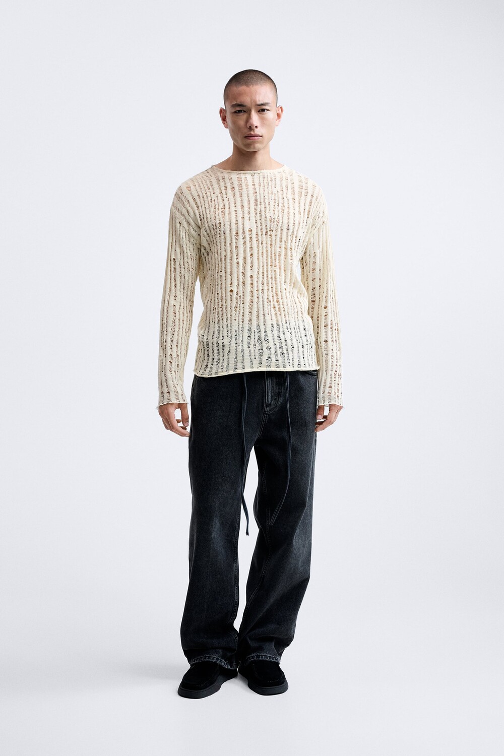 

Футболка с отверстиями Zara, экрю, Серый