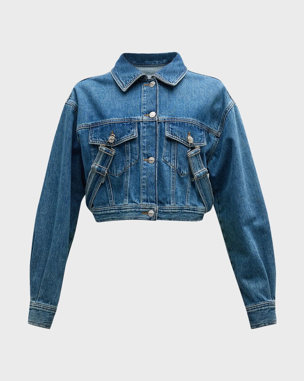 

Укороченная джинсовая куртка на подтяжках Moschino Jeans, цвет Fantasy Print Blue