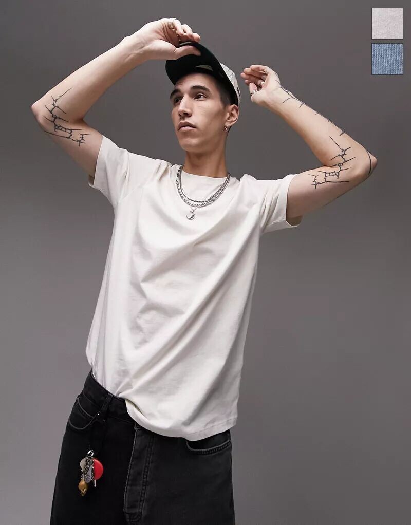 

Набор из двух классических футболок Topman экрю и голубого цвета