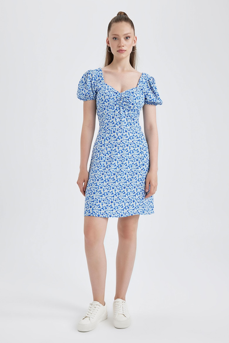 Короткое платье с цветочным принтом Defacto, синий