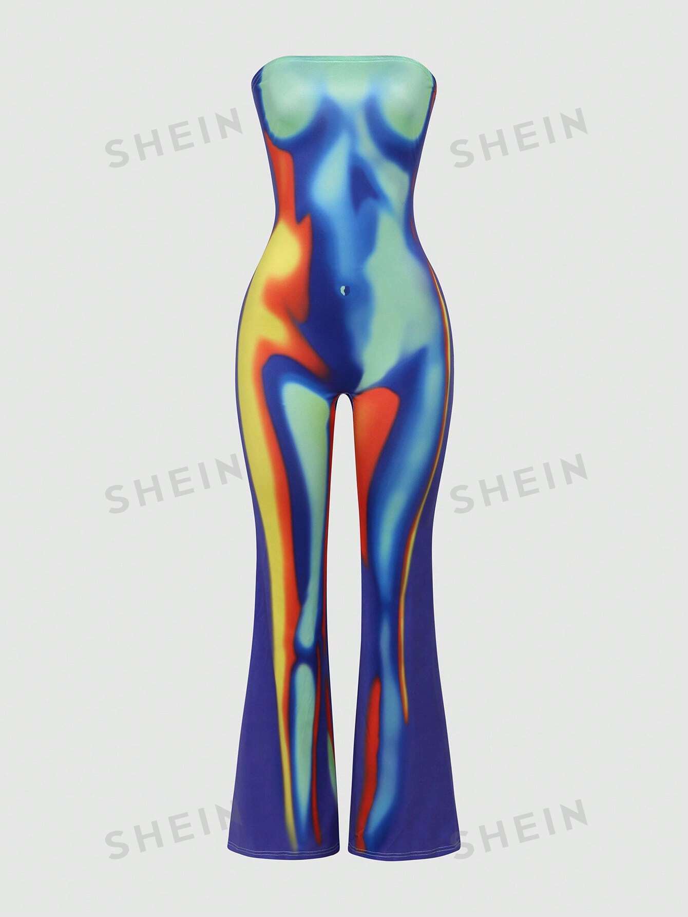 SHEIN ICON Женский комбинезон-бандо с принтом, облегающий крой, многоцветный рубашка из мериноса mons royale icon l s tie dyed цвет ice night tie dye