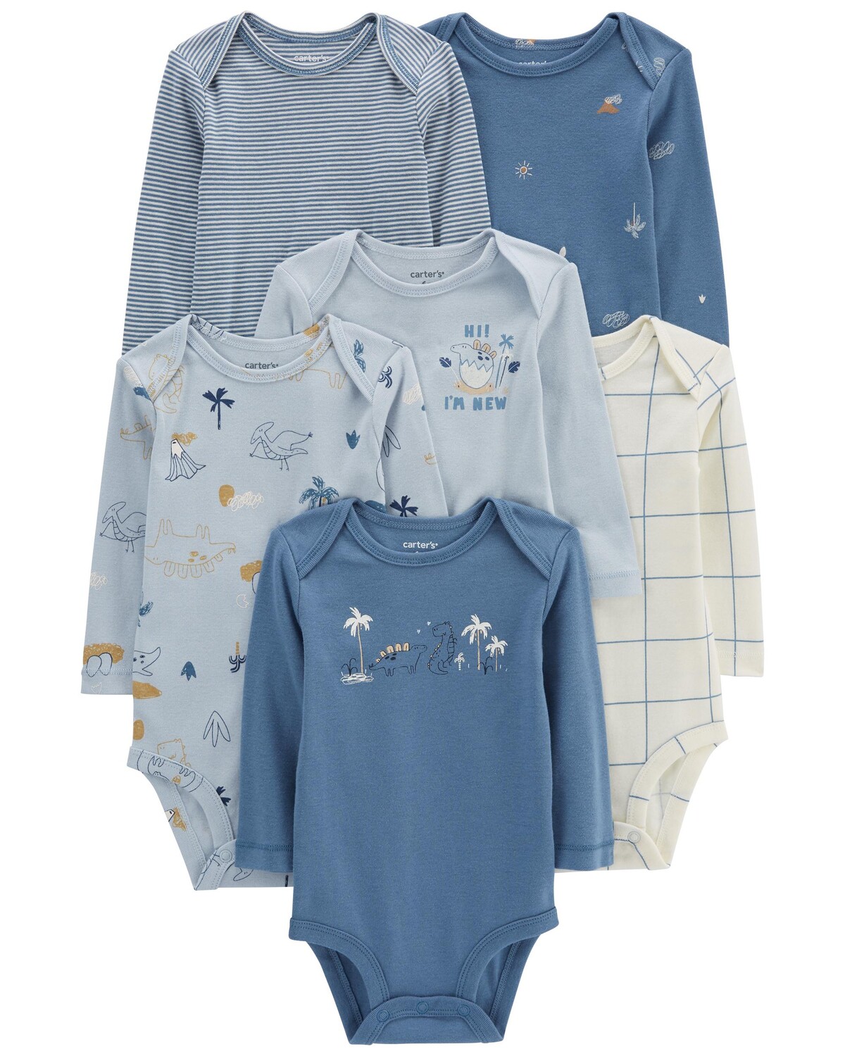 

Детские комплекты из 6 боди с длинными рукавами Carter's, синий/белый