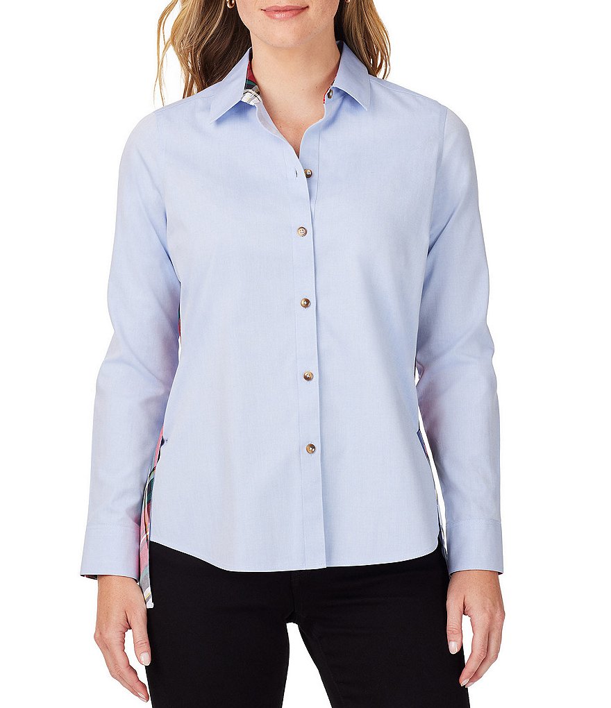 Рубашка на пуговицах спереди с длинным рукавом Foxcroft Bennet и косой боковой панелью с высоким и низким подолом, синий