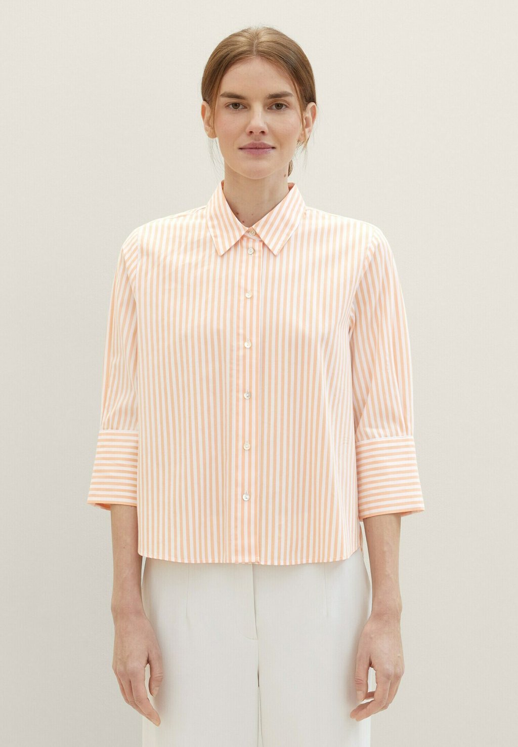 Блузка-рубашка TOM TAILOR, цвет peach white vertical stripe