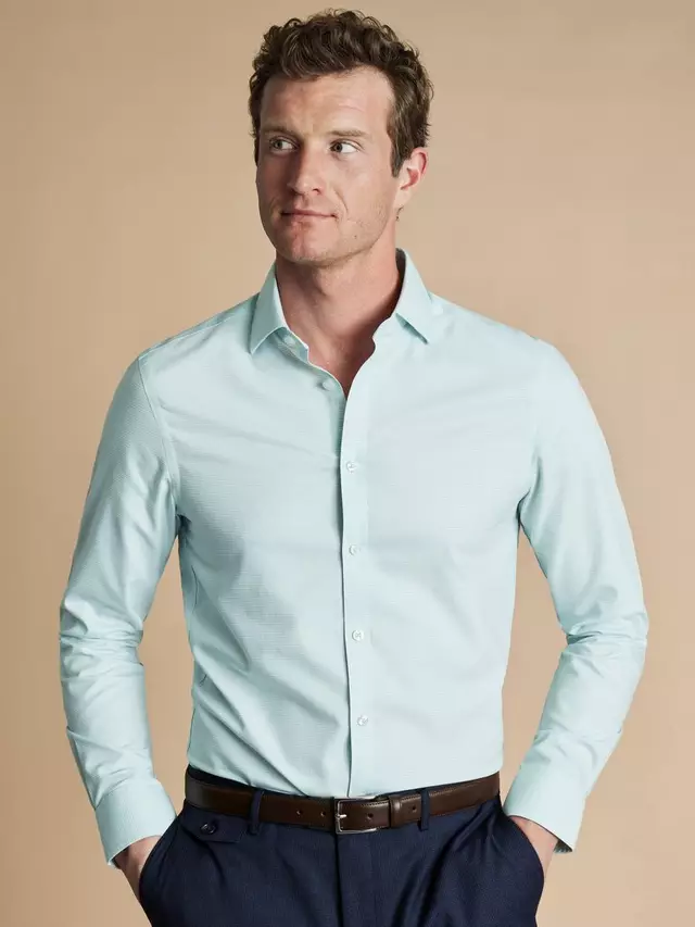 

Рубашка Charles Tyrwhitt Cotton Slim Fit Non-Iron, цвет aqua/green