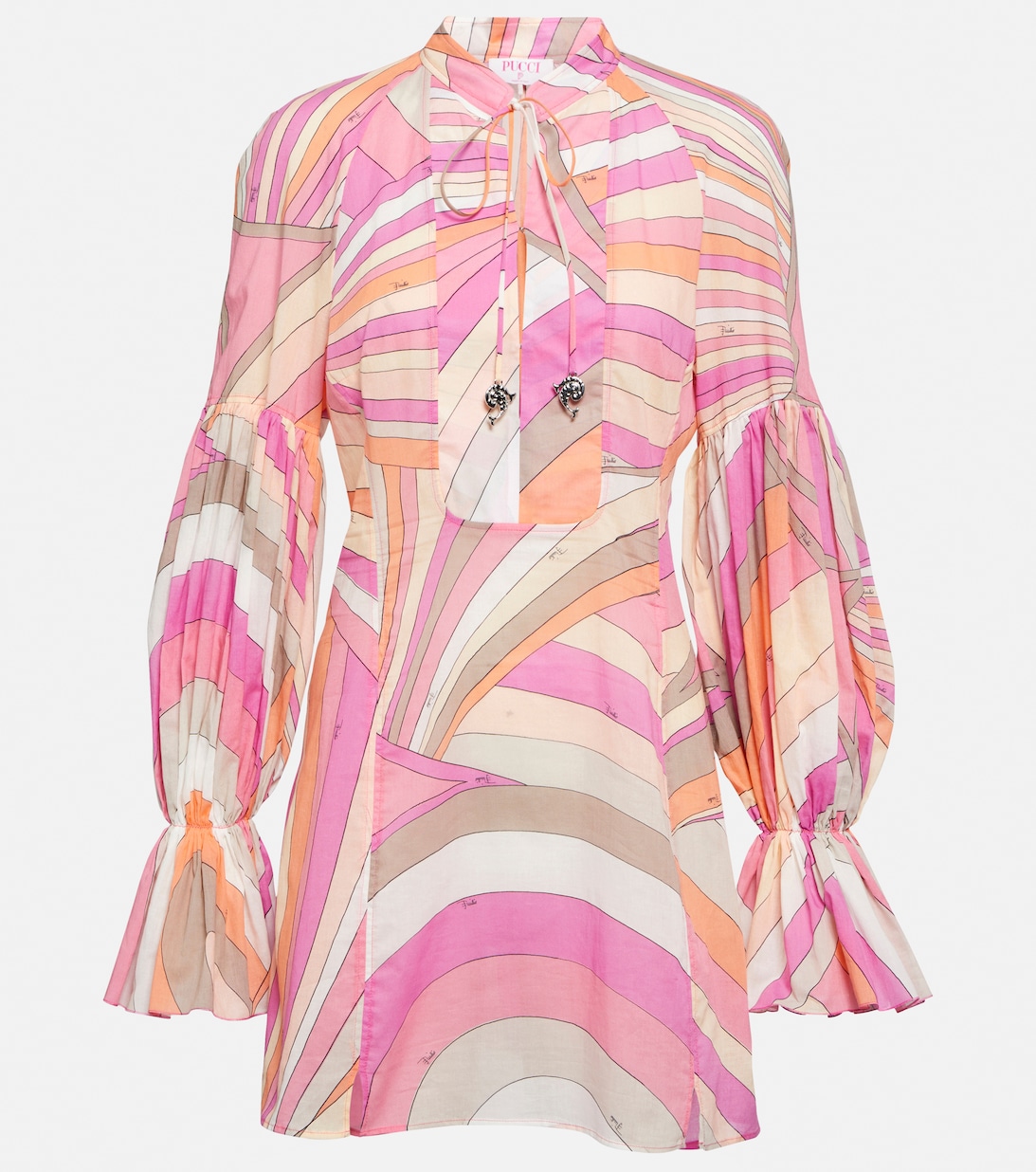 Мини-платье из хлопка с принтом PUCCI, разноцветный атласное мини платье с принтом pucci разноцветный