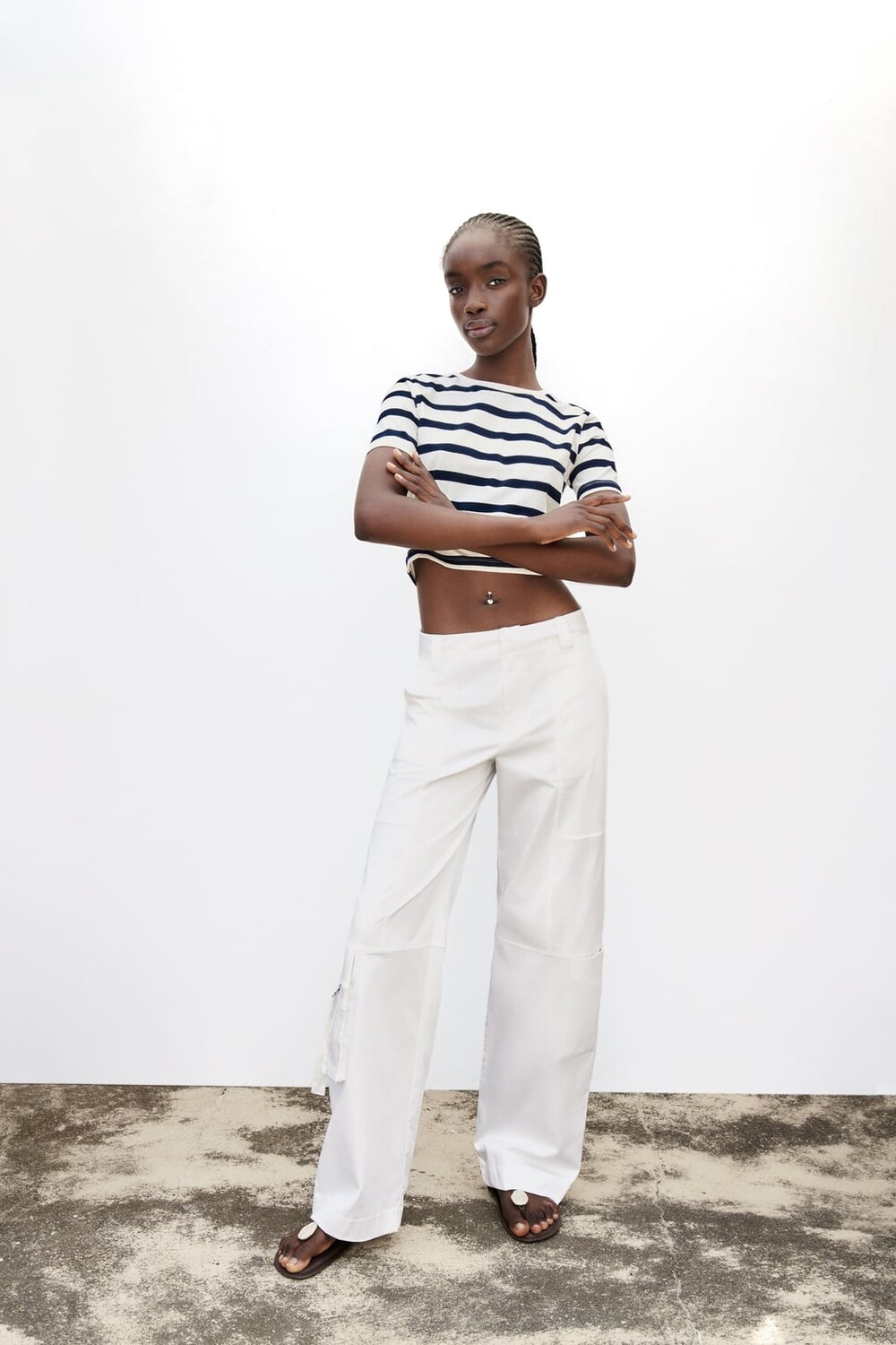 

Укороченная футболка стрейч ZARA, полосатый