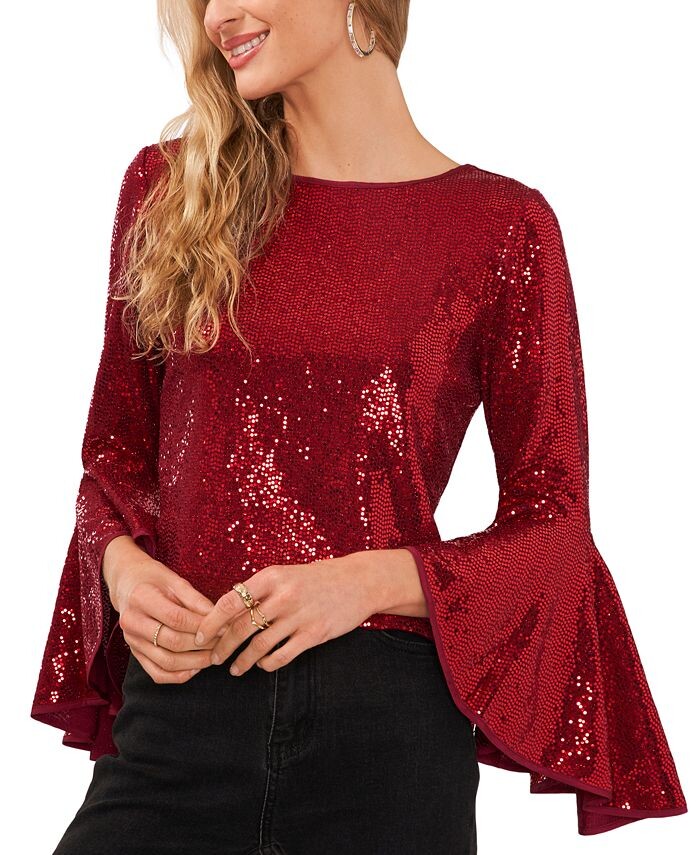 

Трикотажный топ с развевающимися рукавами металлик Vince Camuto, цвет Ultra Red