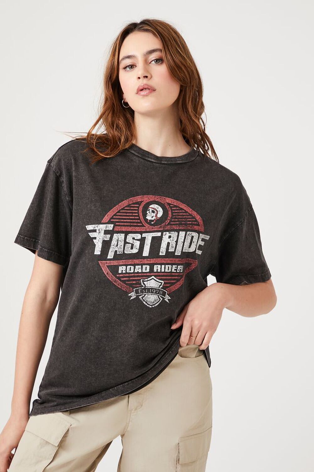 

Футболка с рисунком Fast Ride Forever 21, черный