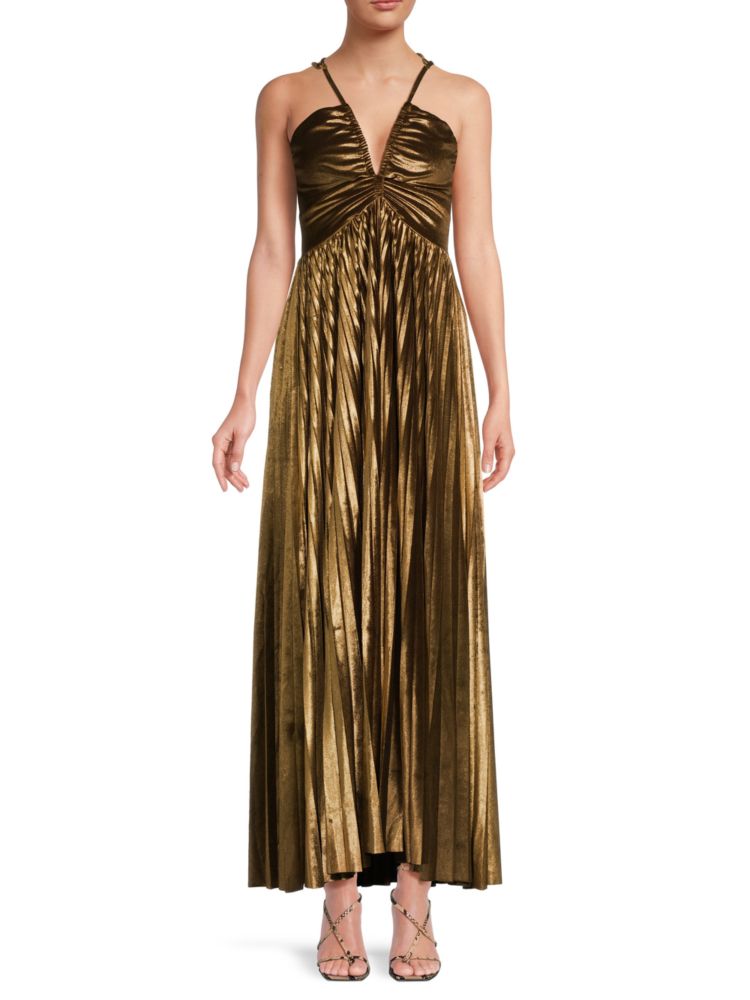 Бархатное платье макси со складками-гармошкой Patbo, золото