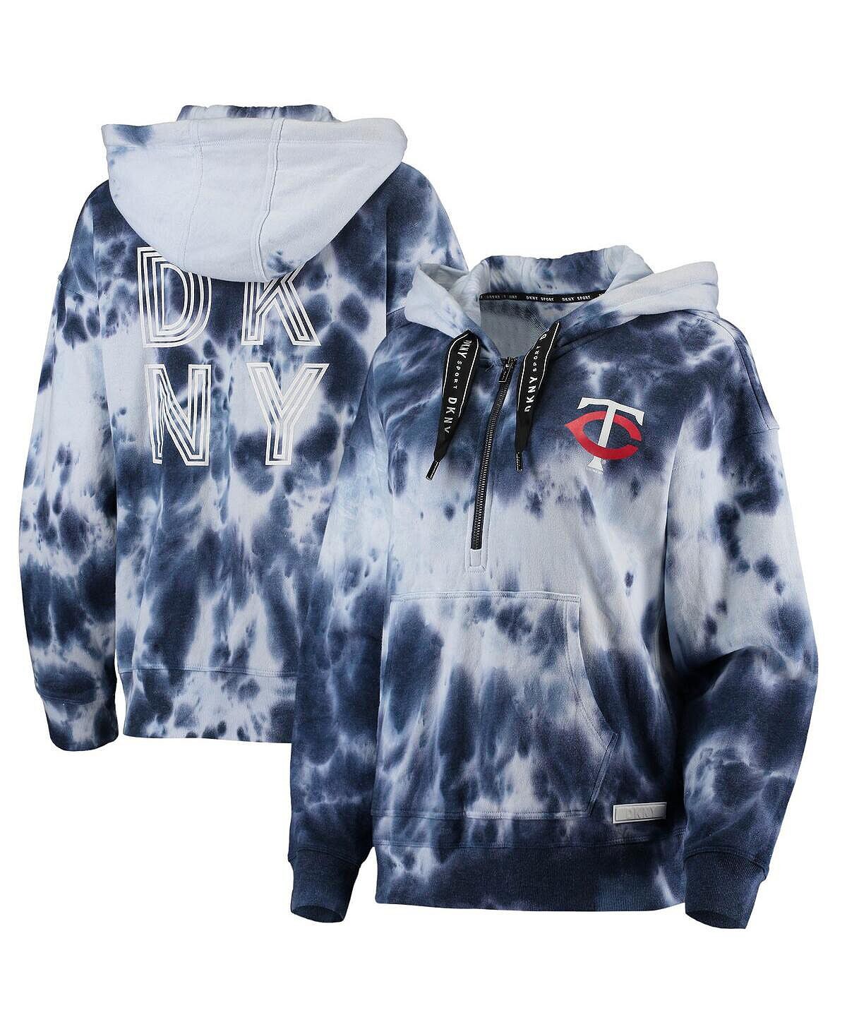 

Женская бело-темно-синяя толстовка с капюшоном на молнии Minnesota Twins Dakota Tie-Dye DKNY