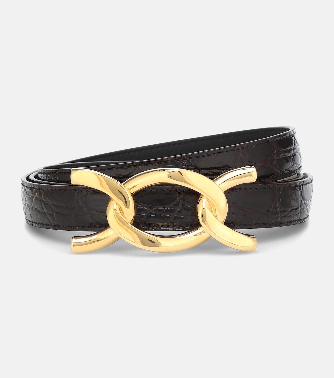 

Ремень из кожи с эффектом крокодила Saint Laurent, коричневый