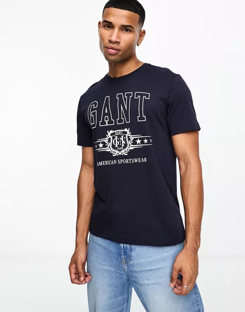цена GANT темно-синяя футболка с гербом и логотипом