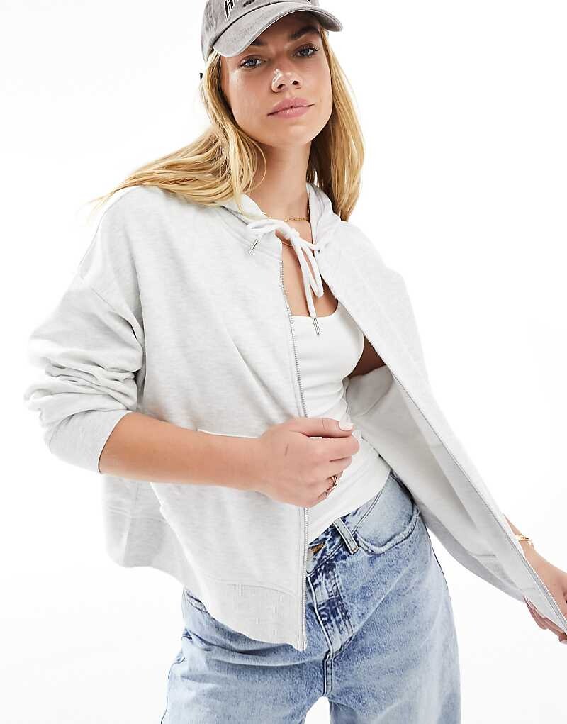 

ASOS DESIGN Серая меланжевая куртка с капюшоном и двусторонней застежкой-молнией во всю длину