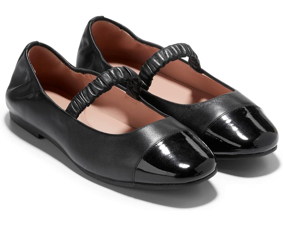 Туфли на плоской подошве Cole Haan Yvette Ballet Flats, цвет Black Leather/Black Patent Leather leather black top