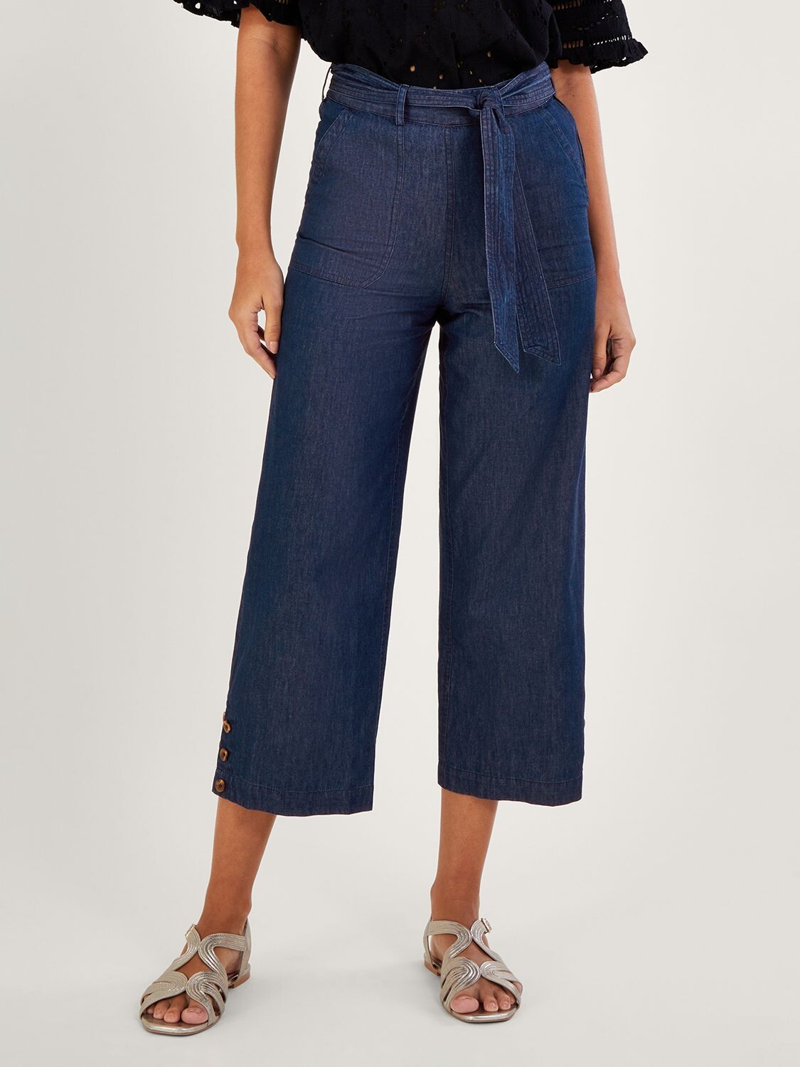 

Укороченные брюки Monsoon Denim на пуговицах, синий джинсовый