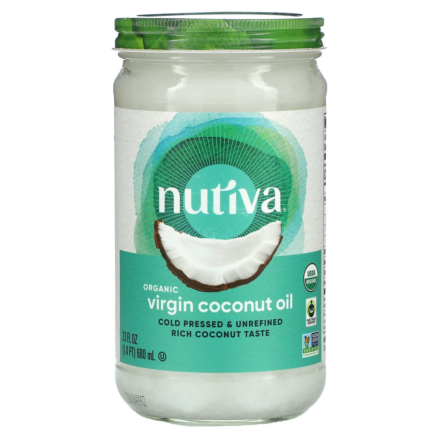 

Органическое кокосовое масло, Virgin, 23 жидкие унции (680 мл), Nutiva