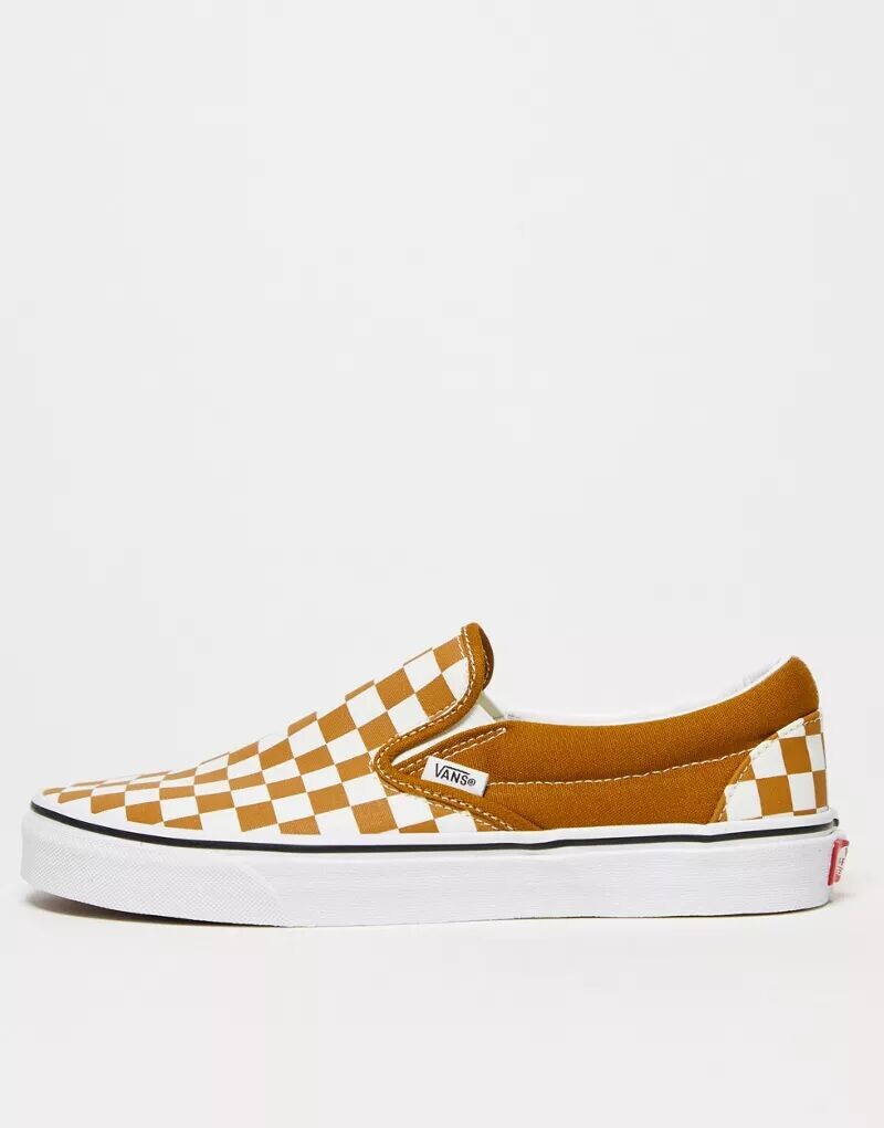 

Золотисто-коричневые кроссовки Vans Classic Slip On в шахматном порядке