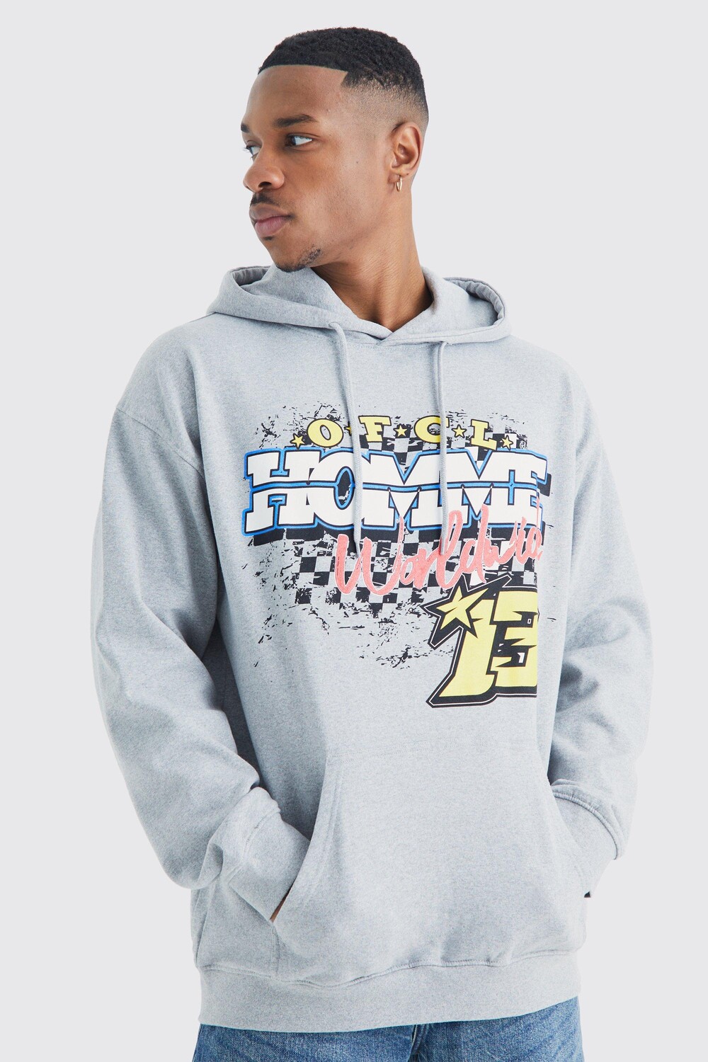 

Мотохуди оверсайз ofcl homme Boohoo, серый
