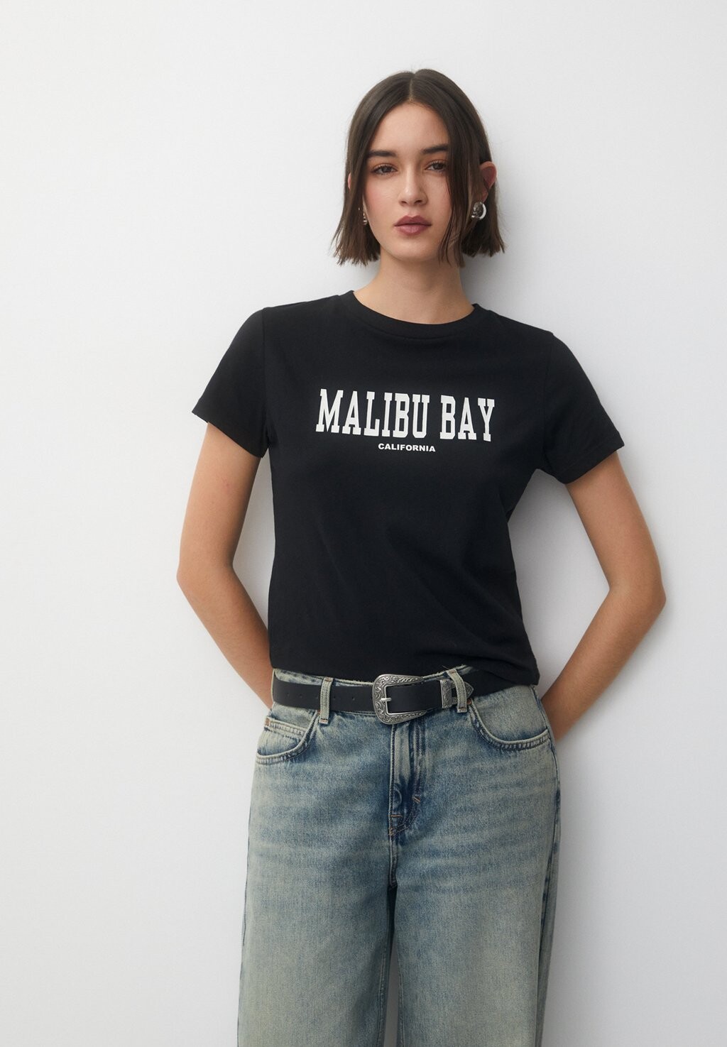 

Футболка с принтом Front Slogan PULL&BEAR, черный