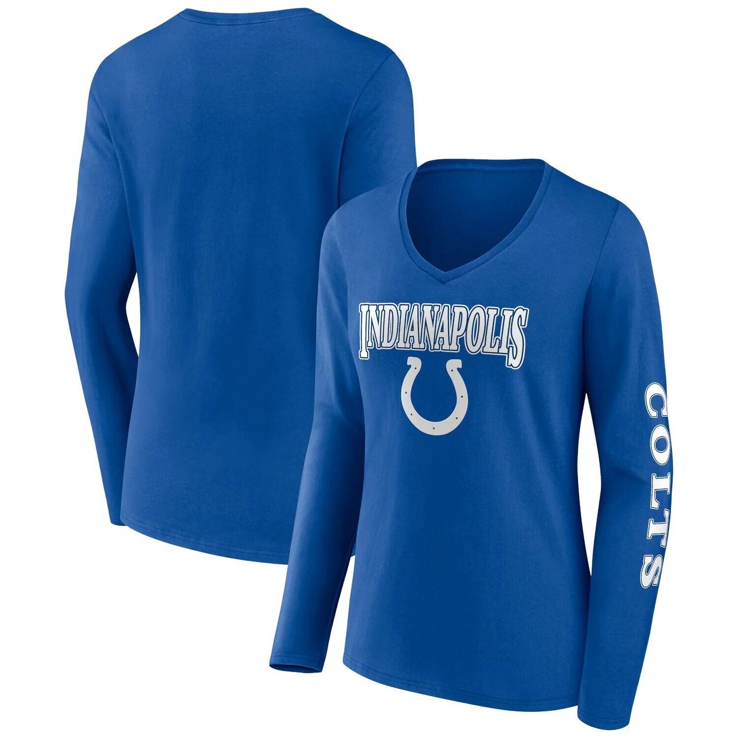 

Женская футболка с длинным рукавом и v-образным вырезом с надписью Fanatics Royal Indianapolis Colts Fanatics