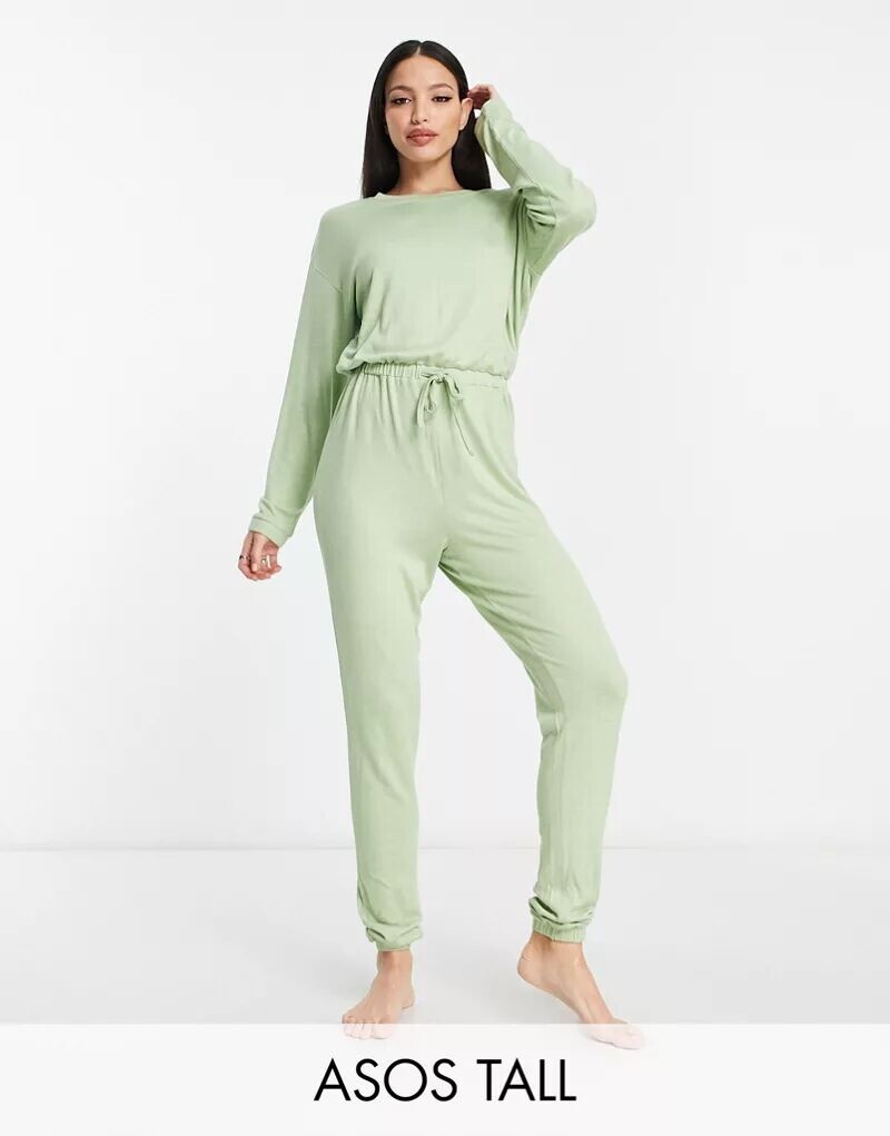 

Очень мягкий комбинезон для отдыха ASOS DESIGN Tall шалфейного зеленого цвета